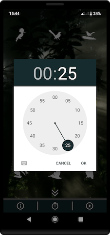 Smartphone screenshot of Birds Sounds app timer