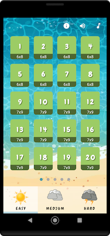 Smartphone screenshot of Hashi Puzzle app levels