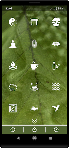 Smartphone screenshot of Meditation Music app menu