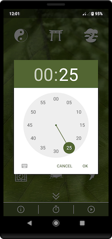 Smartphone screenshot of Meditation Music app timer