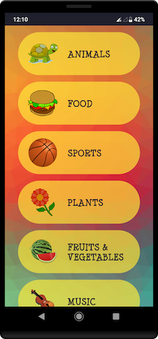 Smartphone screenshot of Picture Game app menu