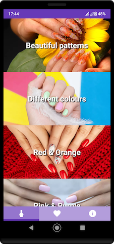 Smartphone screenshot of Nail Art Designs app categories